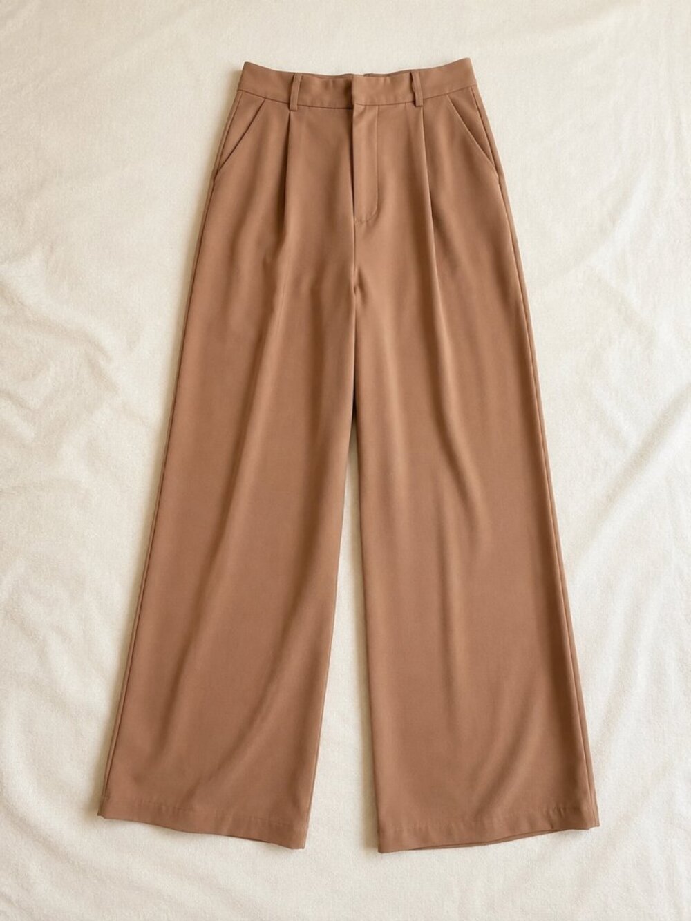 Women’s Camel High Waist Pleated Wide Leg Tailored Trousers
